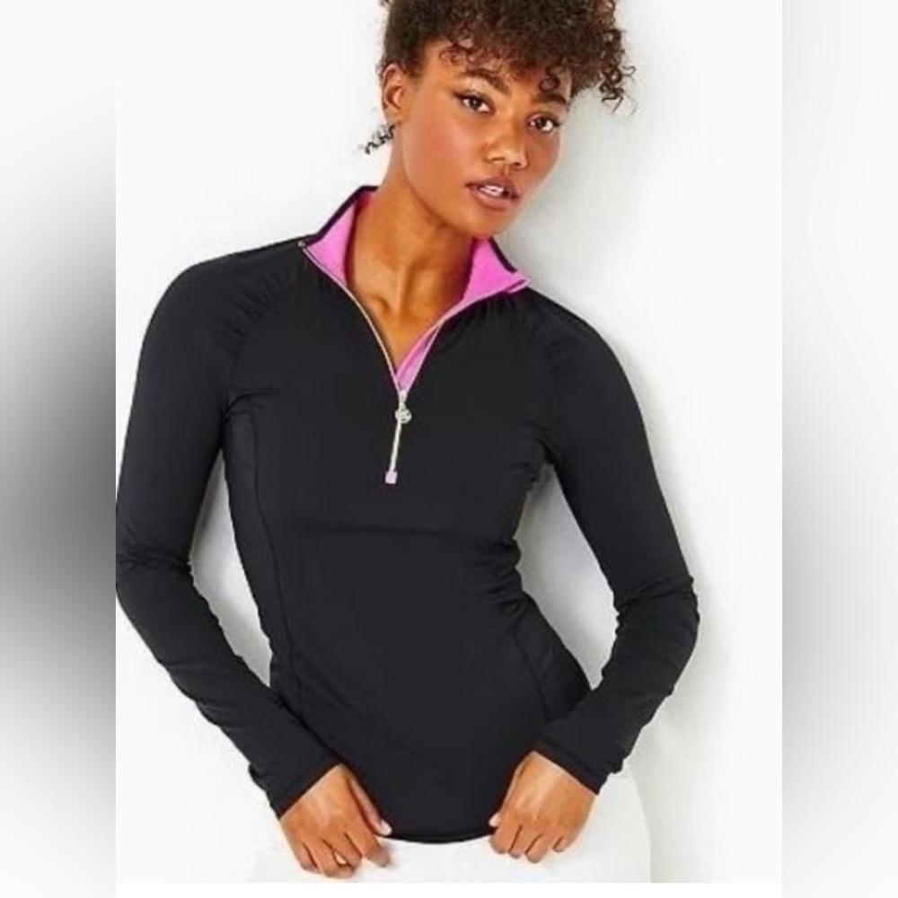 lilly pulitzer / justine half zip pullover / xs / black with pink trim